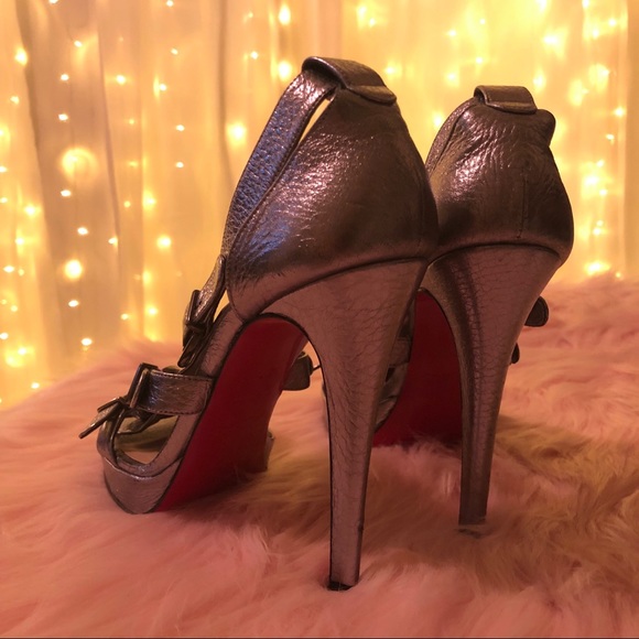 Metallic Silver Christian Louboutin Heeled Sandals Lima 120 - Picture 2 of 8
